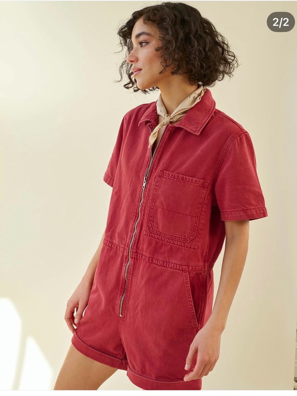 AMO Red Short-Sleeve Zip Front Romper - Picture 2 of 9